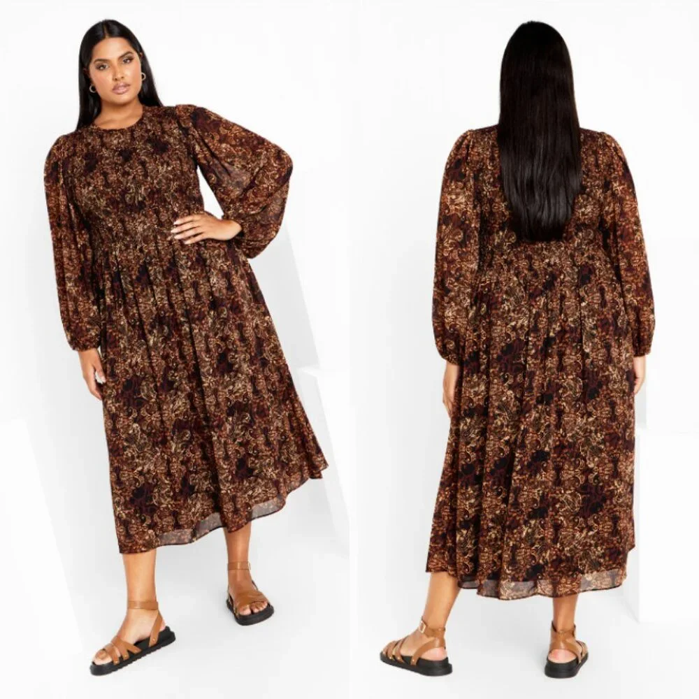 NWT City Chic Smocked Top Long Sleeve Maxi Dress 20